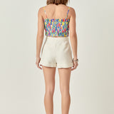 Floral Print Ruffled Cropped Top