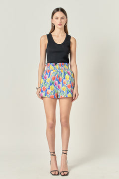 Floral Print Ruffled Shorts with Smocking