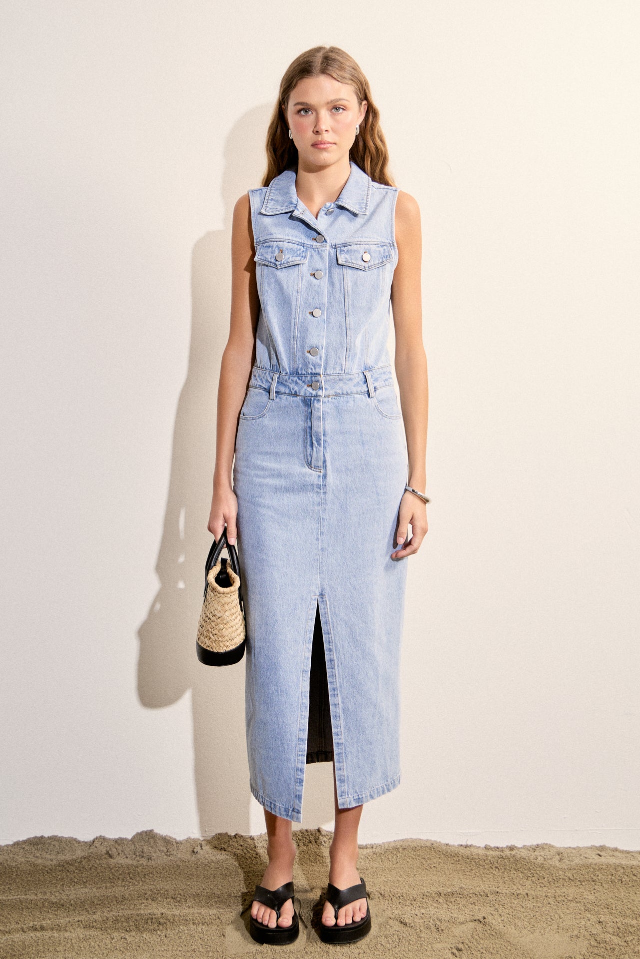 Sleeveless Maxi Denim Dress LIGHT BLUE / S