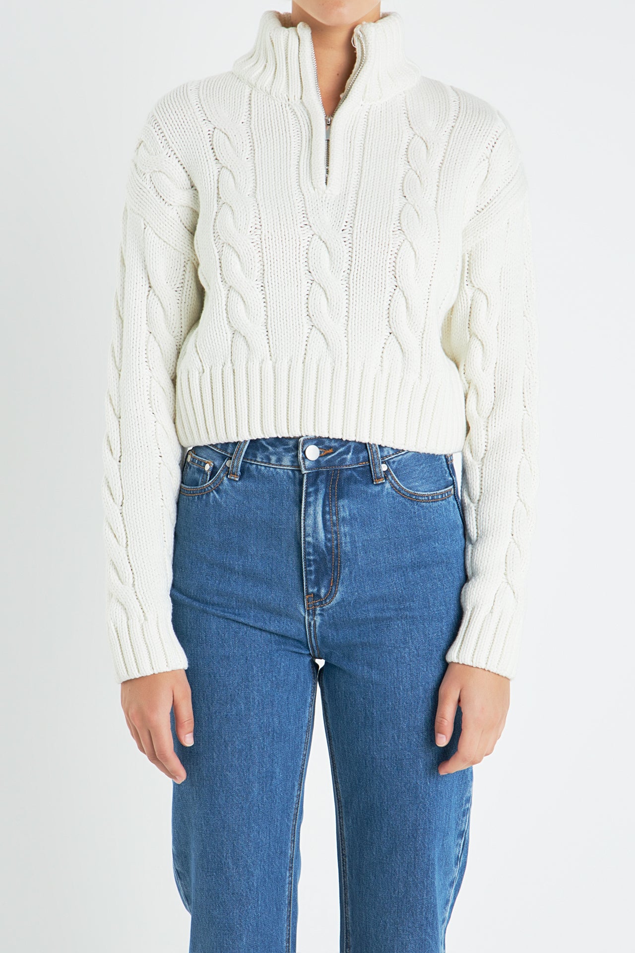 Half Zip Up Cable Knit Sweater – English Factory