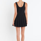 U-Neck Pleated Sleeveless Mini Dress