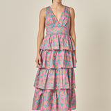 Floral Tiered V-Neck Maxi Dress