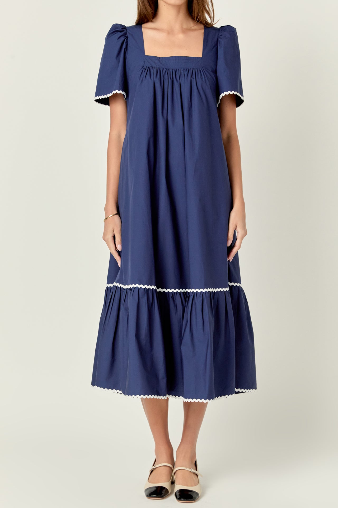 english factory linen cotton ric rac midi dress Linen Blend Tiered Ric Rac Midi Dress