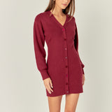 V-Neck Cardigan Mini Knit Dress