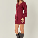 V-Neck Cardigan Mini Knit Dress