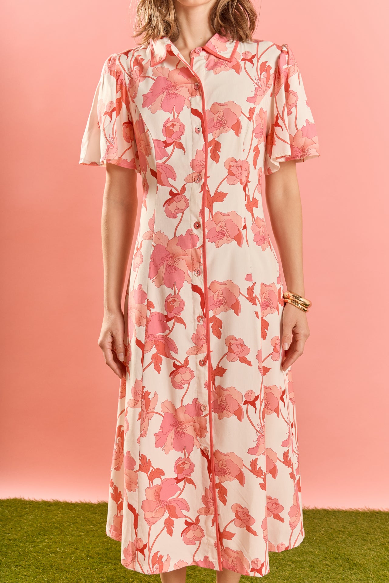 english factory organza short-sleeve button-front midi dress English Factory Organza Short-Sleeve Button-Front Midi Dress - Ocean Blue