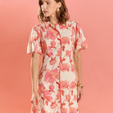 Floral Button-Front Midi Shirt Dress