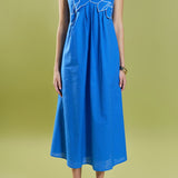 Floral Applique Pleated Midi Dress