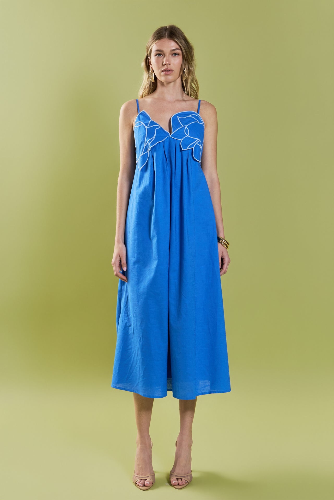 english factory tie-strap pleated midi dress Pearl Tie Strap Linen Midi Dress English Factory