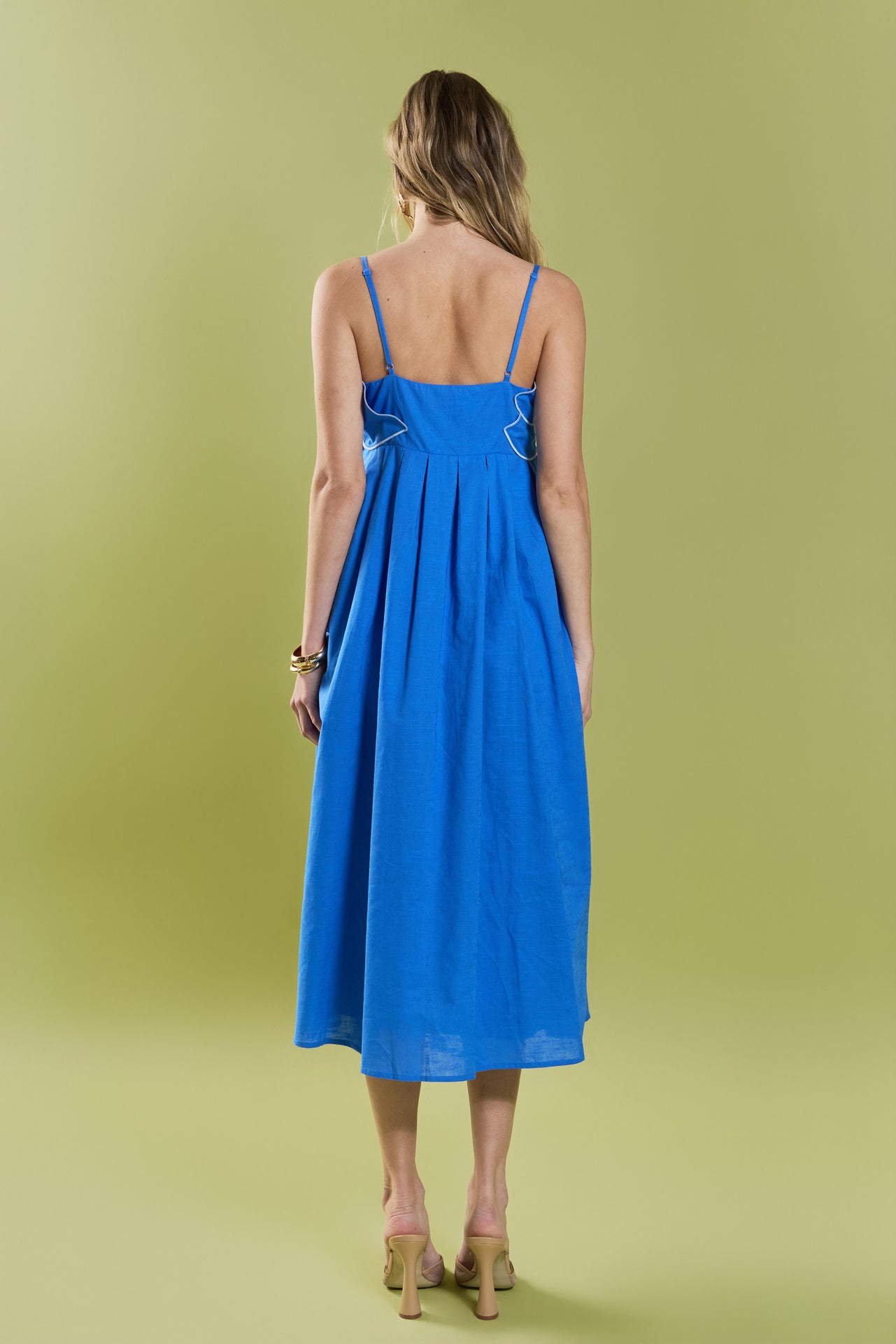 Floral Applique Pleated Midi Dress