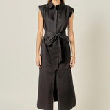 Sable Shoulder Pleated Button-Up Dress