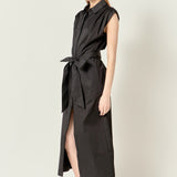 Sable Shoulder Pleated Button-Up Dress