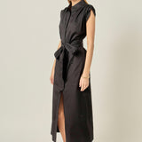 Sable Shoulder Pleated Button-Up Dress