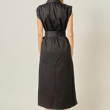 Sable Shoulder Pleated Button-Up Dress