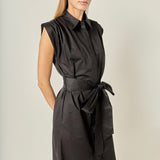 Sable Shoulder Pleated Button-Up Dress