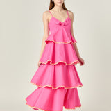 Poplin Tiered Maxi Dress with Ric Rac Trim