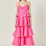 Poplin Tiered Maxi Dress with Ric Rac Trim