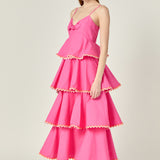 Poplin Tiered Maxi Dress with Ric Rac Trim