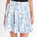 Digital Print Belted Tiered Mini Skirt