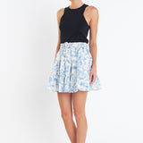 Digital Print Belted Tiered Mini Skirt