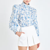 Digital Print Button Down Blouse