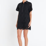 Scallop Embroidered Cotton Mini Shirt Dress