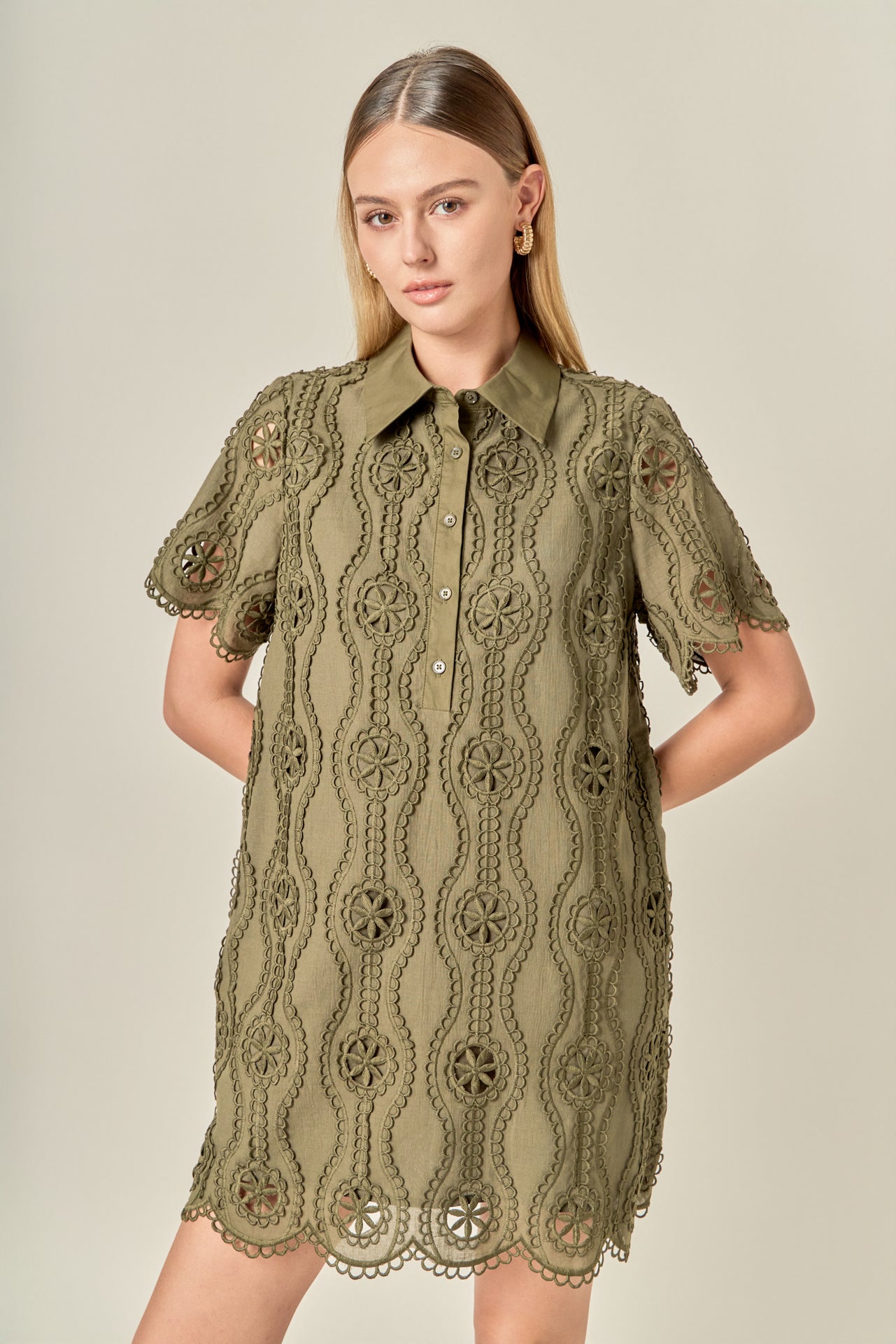 english factory mini shirt dress Petite Stripe Collar Flared Skirt Dress DARK OLIVE / L-P