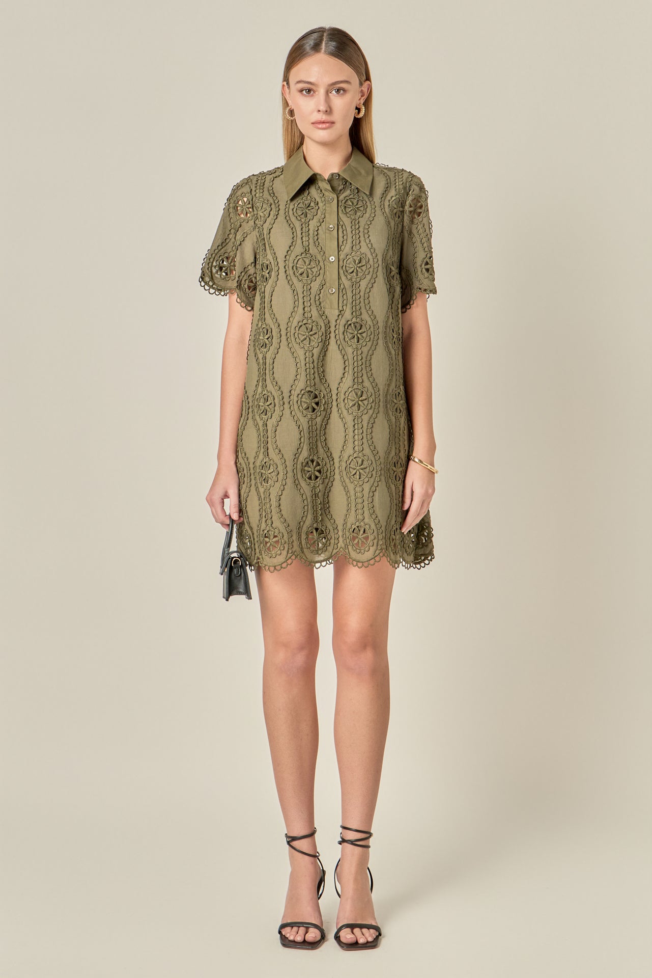 Scallop Embroidered Cotton Mini Shirt Dress – English Factory