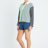 Knit Stripe Color Block Polo Sleeves Top