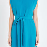 Sleveless Shoulder Pad Shift Dress with Tie