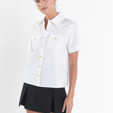 Poplin Short Sleeve Shirt with Gold Buttons