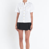 Poplin Short Sleeve Shirt with Gold Buttons