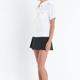 Poplin Short Sleeve Shirt with Gold Buttons