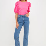 Poplin Puff Sleeve Top