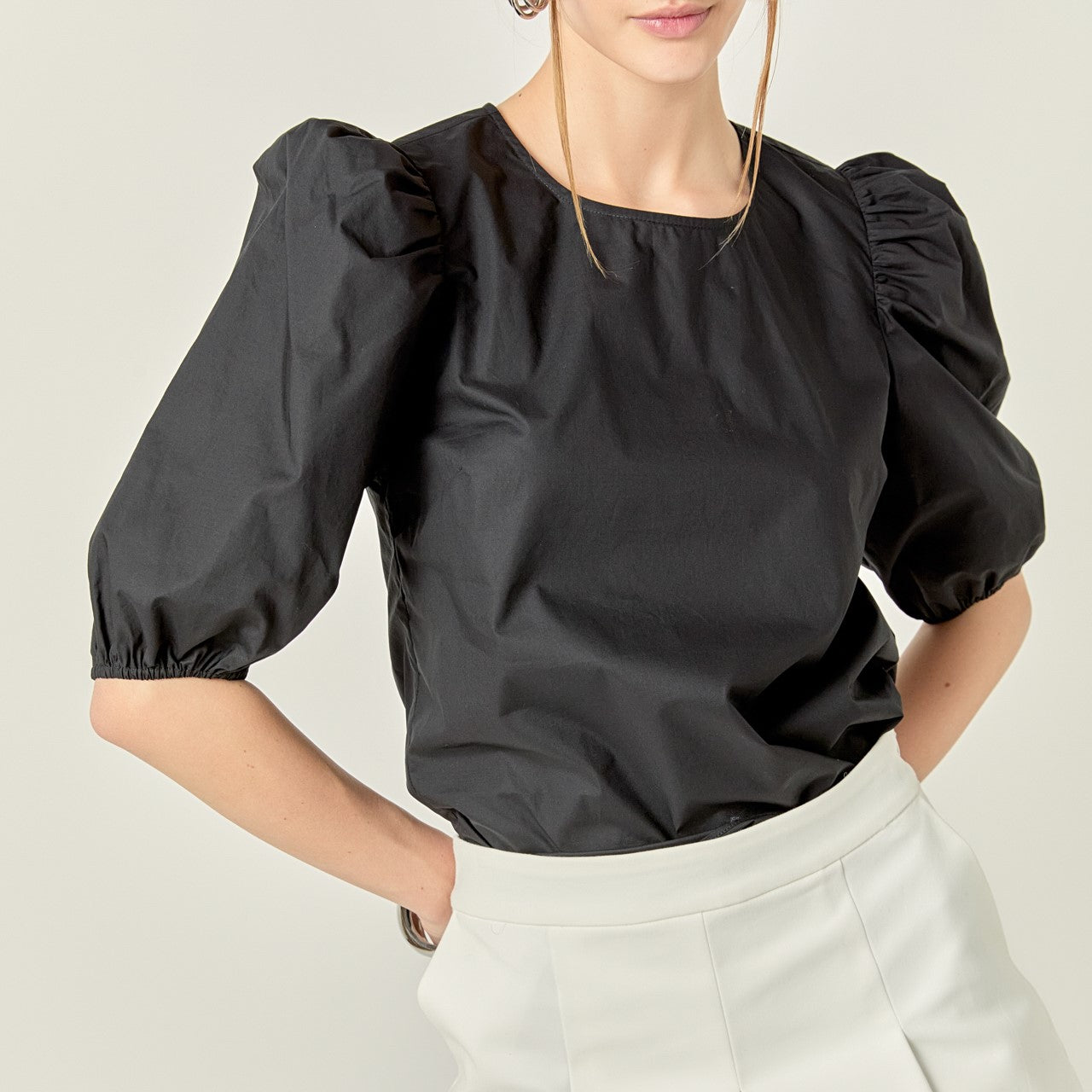 Poplin Puff Sleeve Top