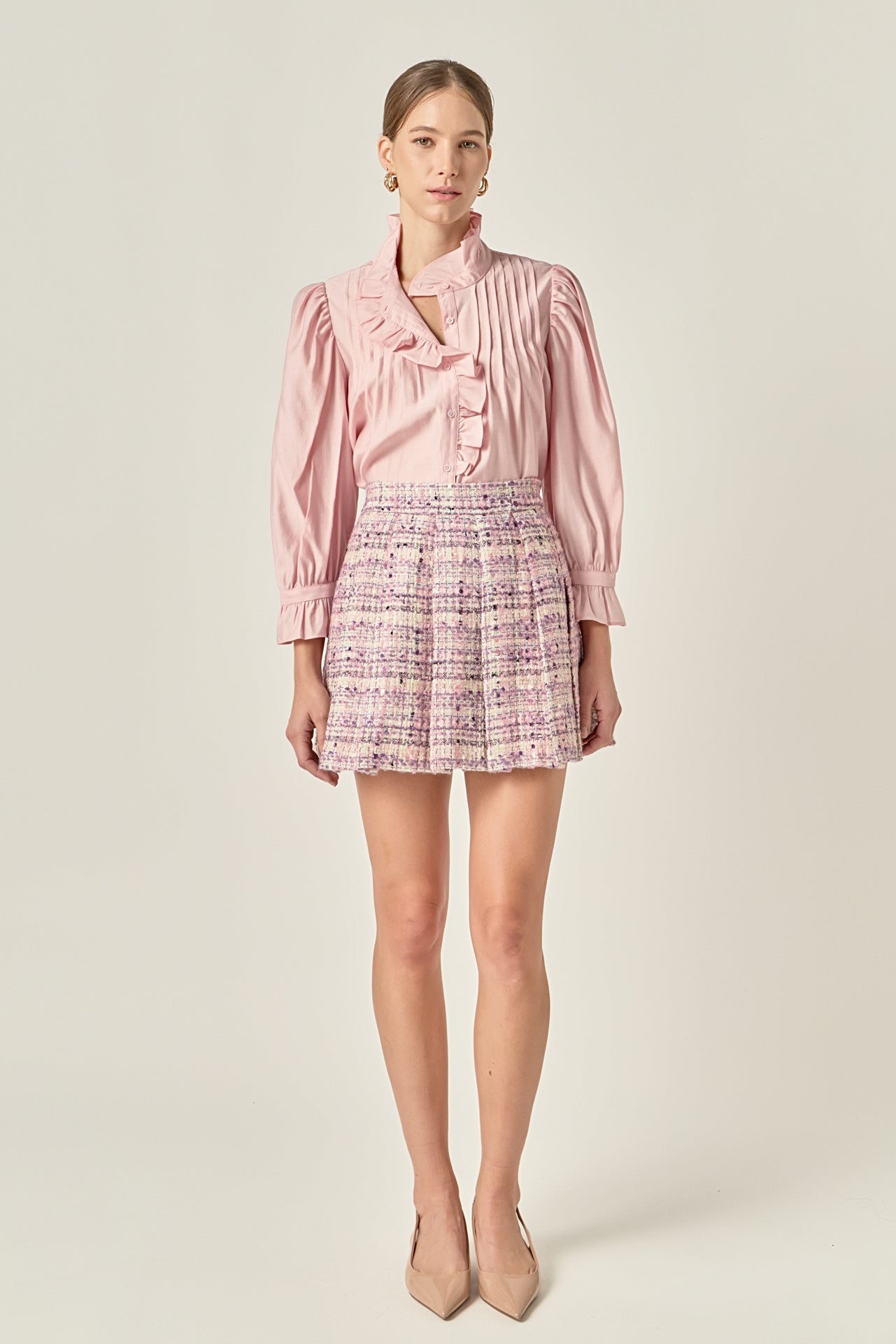 Mサイズ THEREDTHREAD tweed pleated skirt Tweed Pleated Skirt – English Factory