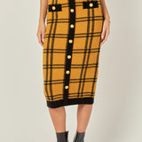 Knit Check Plaid Midi Skirt