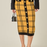 Knit Check Plaid Midi Skirt