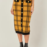 Knit Check Plaid Midi Skirt