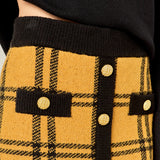 Knit Check Plaid Midi Skirt