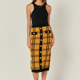 Knit Check Plaid Midi Skirt