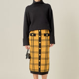 Knit Check Plaid Midi Skirt