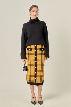 Knit Check Plaid Midi Skirt
