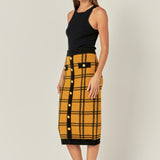 Knit Check Plaid Midi Skirt