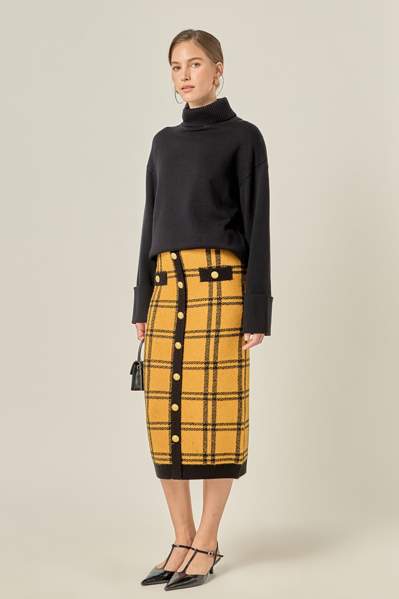 Knit Check Plaid Midi Skirt – English Factory