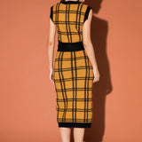 Knit Check Plaid Midi Skirt
