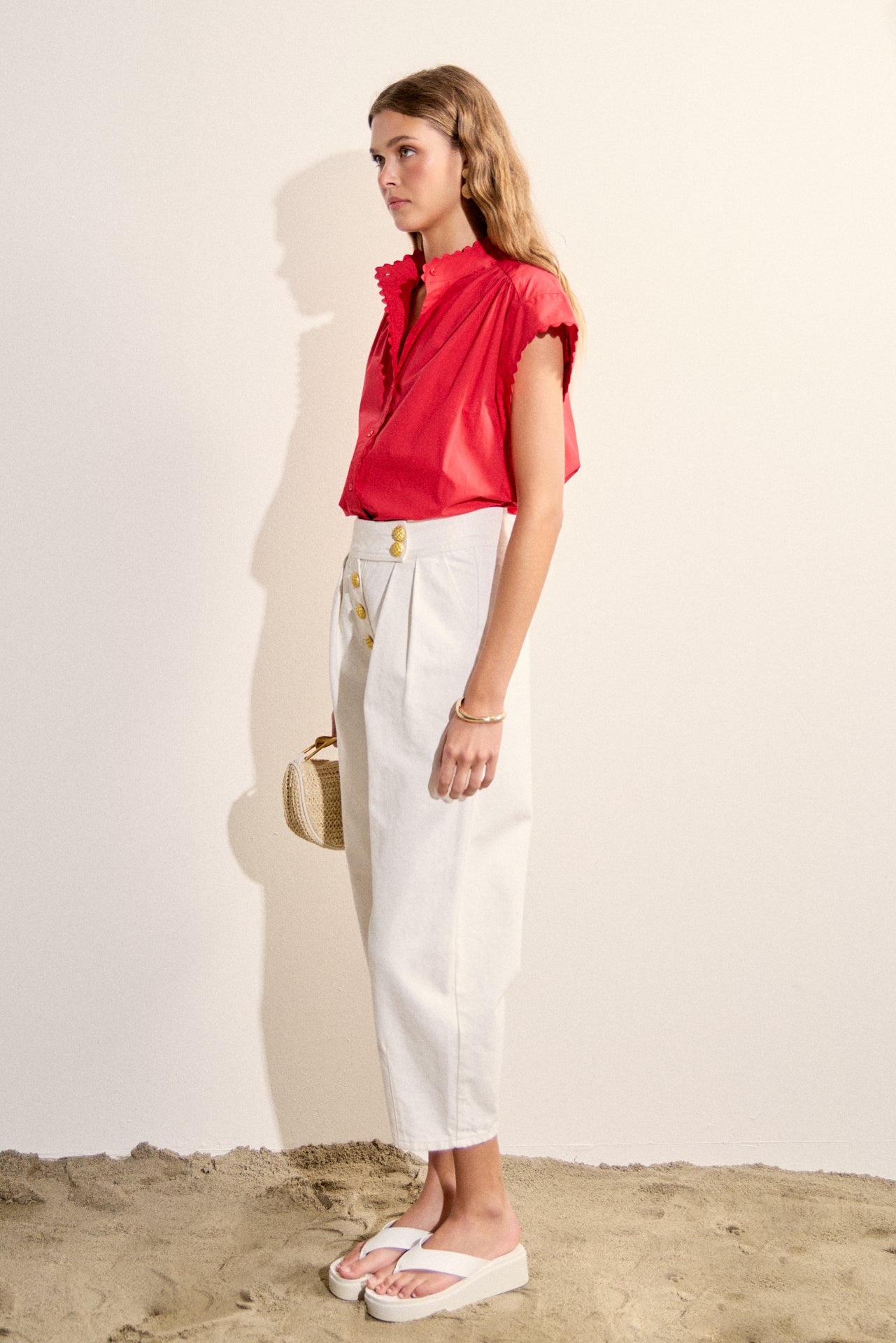 レディースウェア WS DOBBY SUCKER CROPPED PANTS The Colette Dobby Jacquard Crop Wide-Leg Pants by Maeve