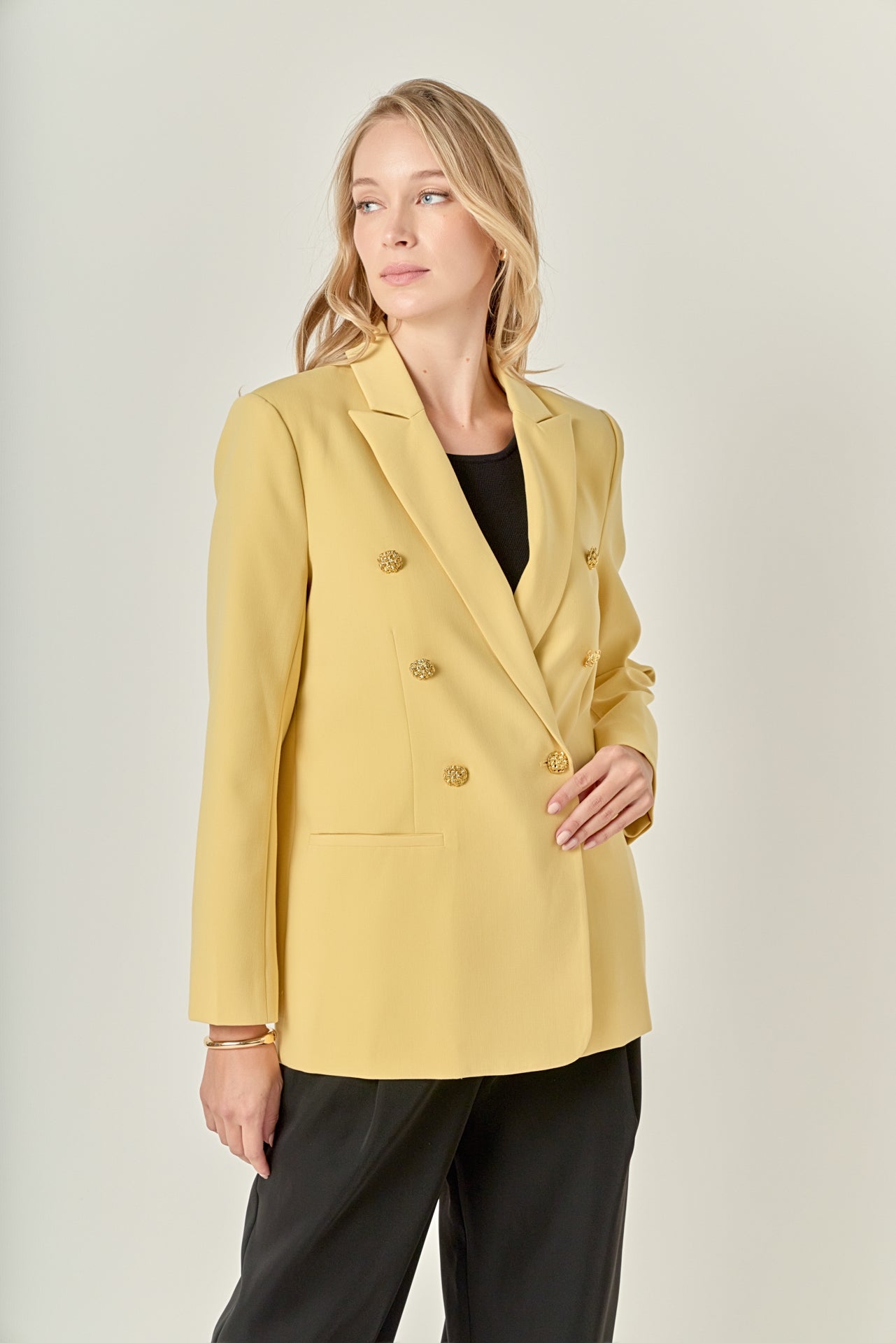 Gold Buttoned Structured Blazer – English Factory