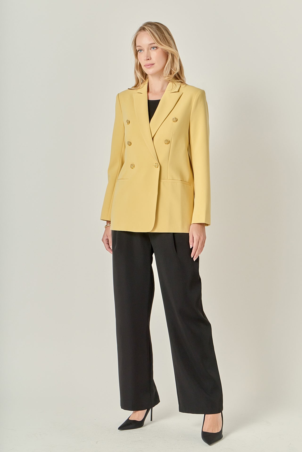 Gold Buttoned Structured Blazer – English Factory