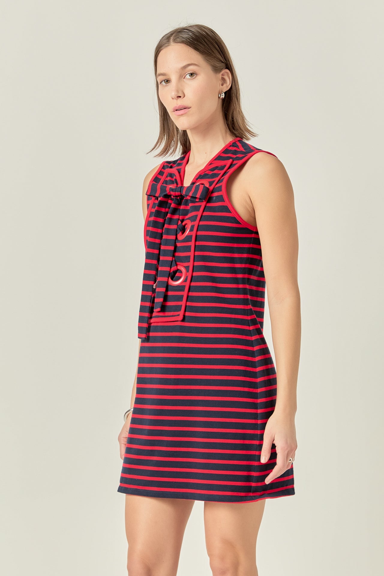 Striped Knit Lace Up Dress English Factory Striped Knit Lace Up Dress English Factory
